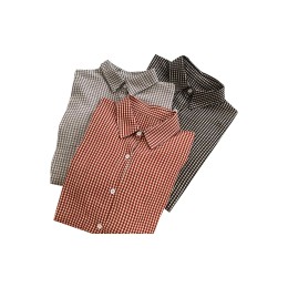 SKR028 Large number of custom made lantern sleeves checked t-shirt design Lapel loose T-shirt shirt Center SKR028 Large number of custom made lantern sleeves checked t-shirt design Lapel loose T-shirt shirt Center